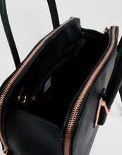 Rose gold zipped compartment tote bag with detachable strap