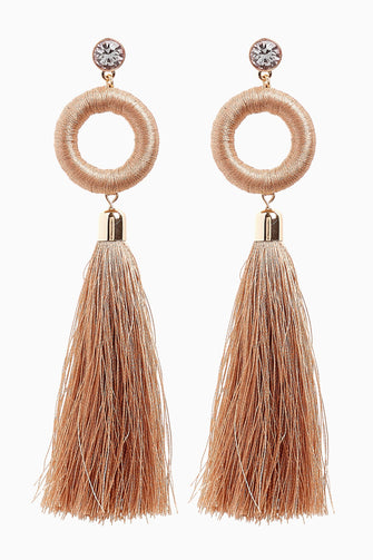 Nude Statement Tassel Drop Earrings