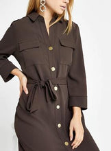 Dark brown belted shirt dress